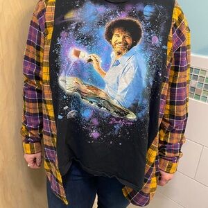 Bob Ross Happy Mistakes High Low Flannel Rework